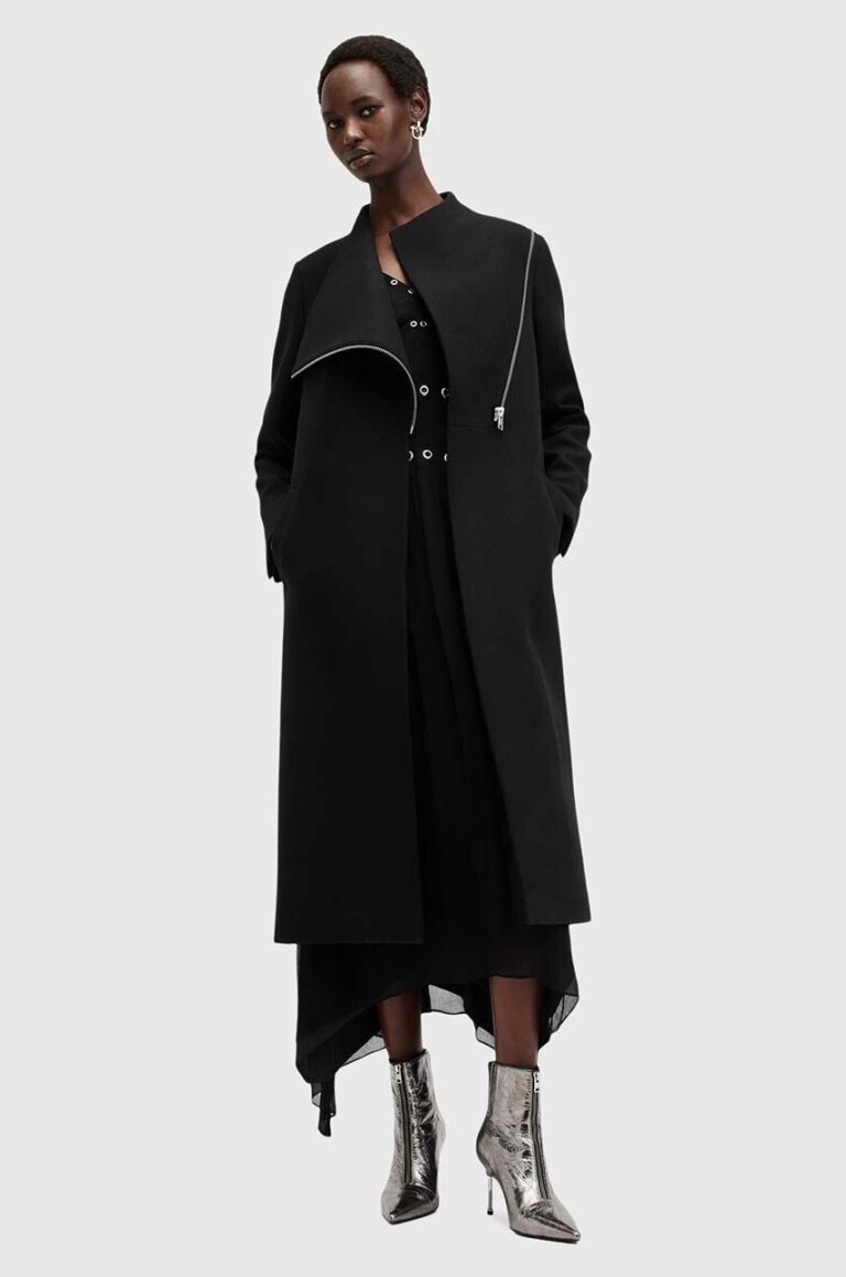 AllSaints palton de lana MARGOH COAT culoarea negru