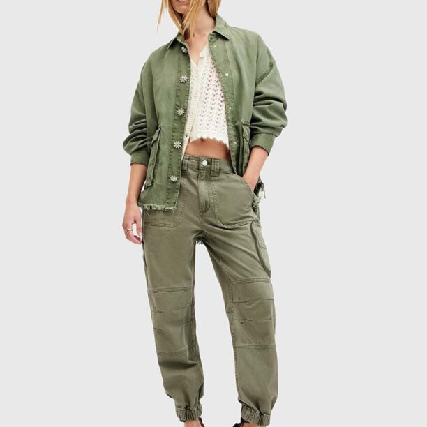 AllSaints pantaloni de bumbac FLORENCE JOGGER culoarea verde