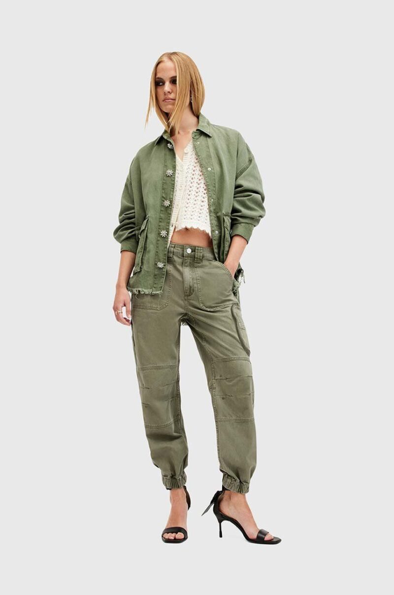 AllSaints pantaloni de bumbac FLORENCE JOGGER culoarea verde