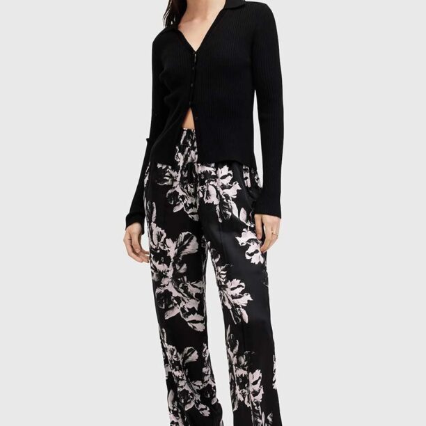 AllSaints pantaloni din amestec de mătase CHARLI TROUSER culoarea negru