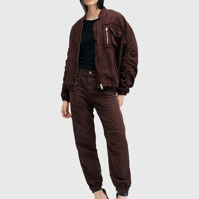 AllSaints pantaloni din in VAL culoarea bordo