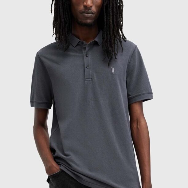 AllSaints polo de bumbac REFORM culoarea albastru marin