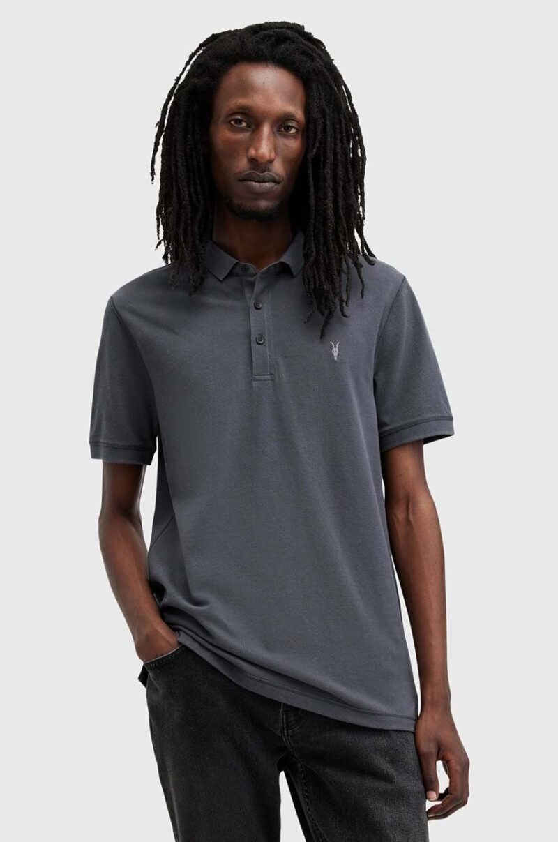 AllSaints polo de bumbac REFORM culoarea albastru marin