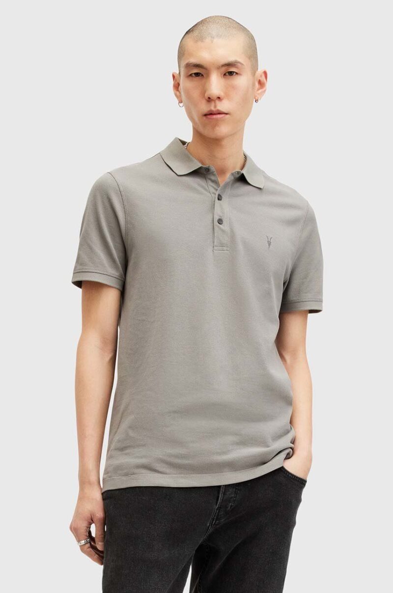 AllSaints polo de bumbac REFORM culoarea gri