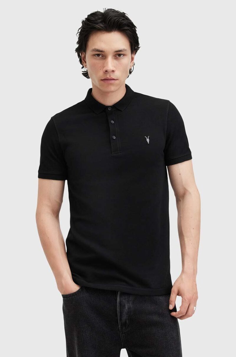 AllSaints polo de bumbac REFORM culoarea negru