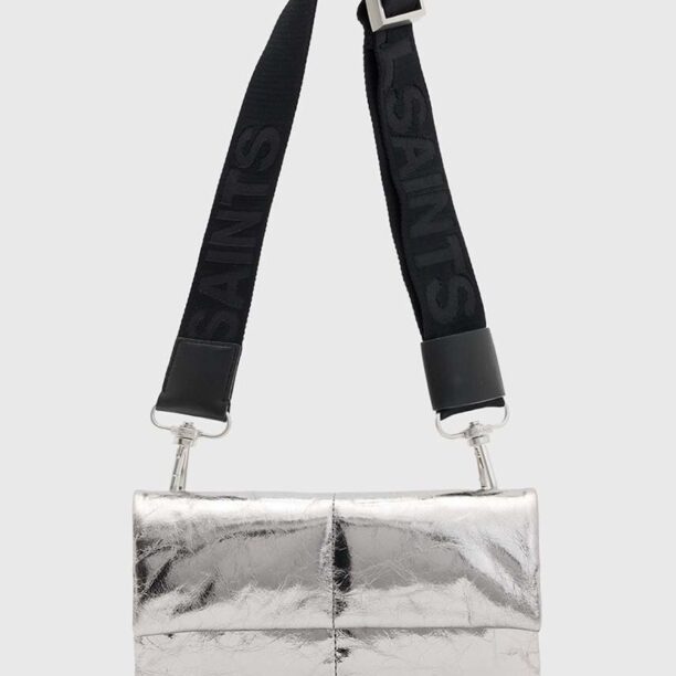 AllSaints poseta de piele EZRA QUILT CROSSBODY culoarea argintiu