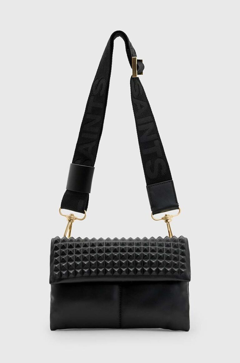 AllSaints poseta de piele EZRA STUD CROSSBODY culoarea negru