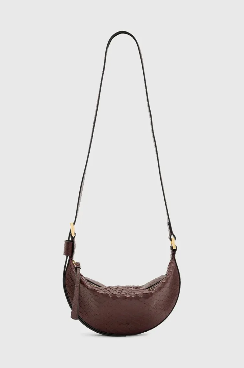 AllSaints poseta de piele HALFMOON SNAKE culoarea bordo