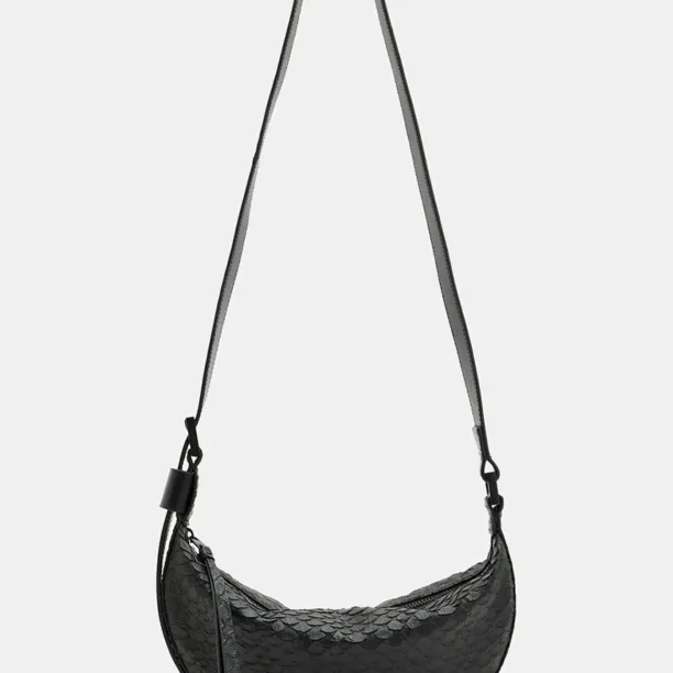 AllSaints poseta de piele HALFMOON SNAKE culoarea negru