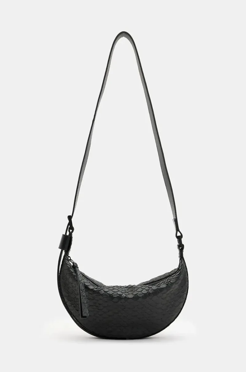 AllSaints poseta de piele HALFMOON SNAKE culoarea negru