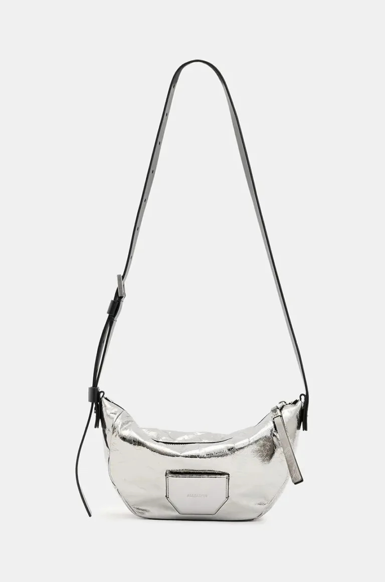 AllSaints poseta de piele MADEA CROSSBODY culoarea argintiu