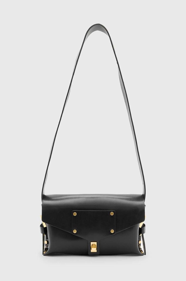 AllSaints poseta de piele MIRO SATCHEL culoarea negru