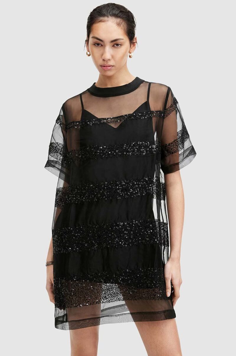 AllSaints rochie IZABELA EMB culoarea negru