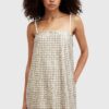 AllSaints rochie OPELINE EMB DRESS culoarea auriu