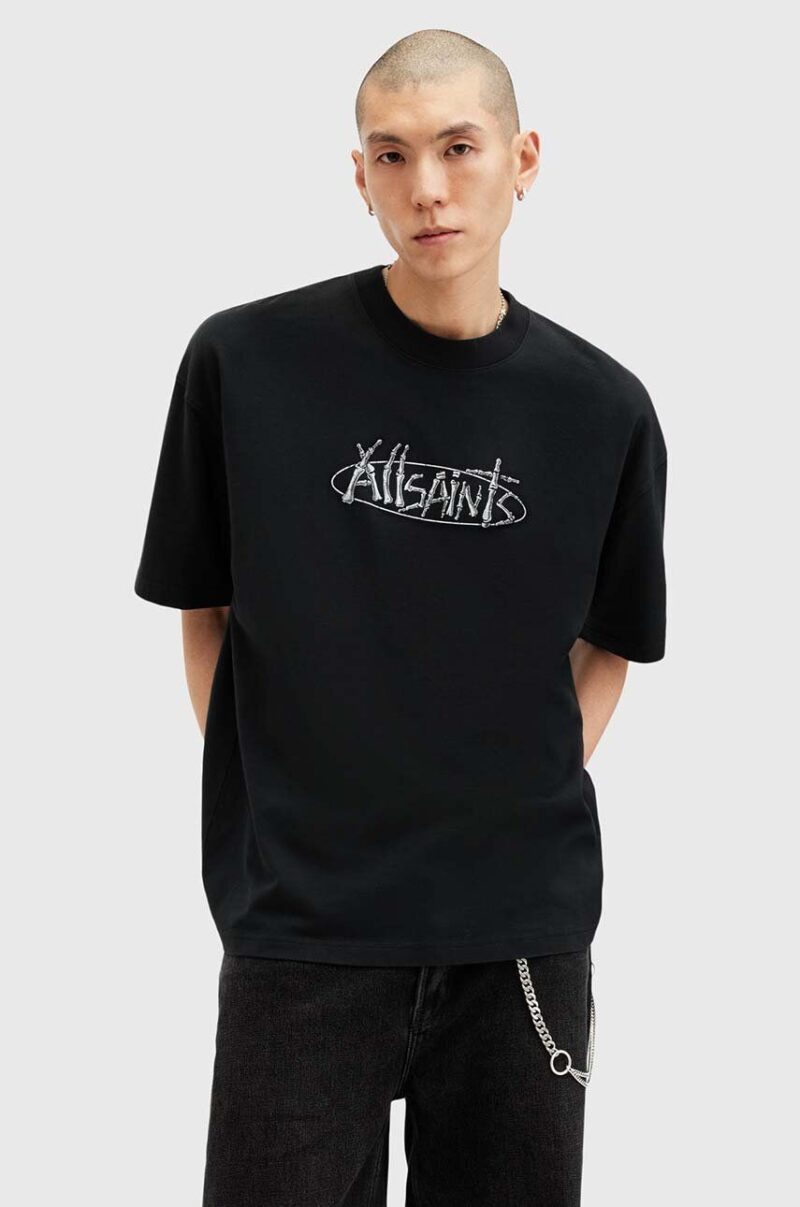 AllSaints tricou din bumbac STERNUM SS CREW culoarea negru