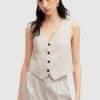 AllSaints vestă de in WHITNEY WAISTCOAT culoarea bej