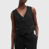 AllSaints vesta din amestec de lana ATLAS KRYS WAISTCOAT culoarea negru