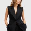 AllSaints vestă din bumbac HALLY BLAZER culoarea negru