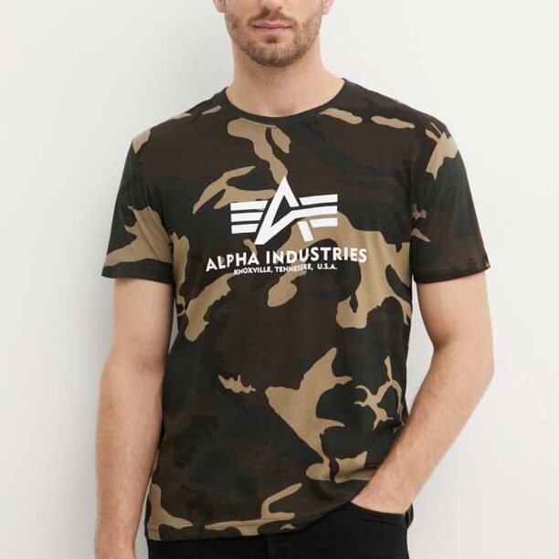 Alpha Industries tricou din bumbac Basic Basic T-Shirt Camo culoarea verde