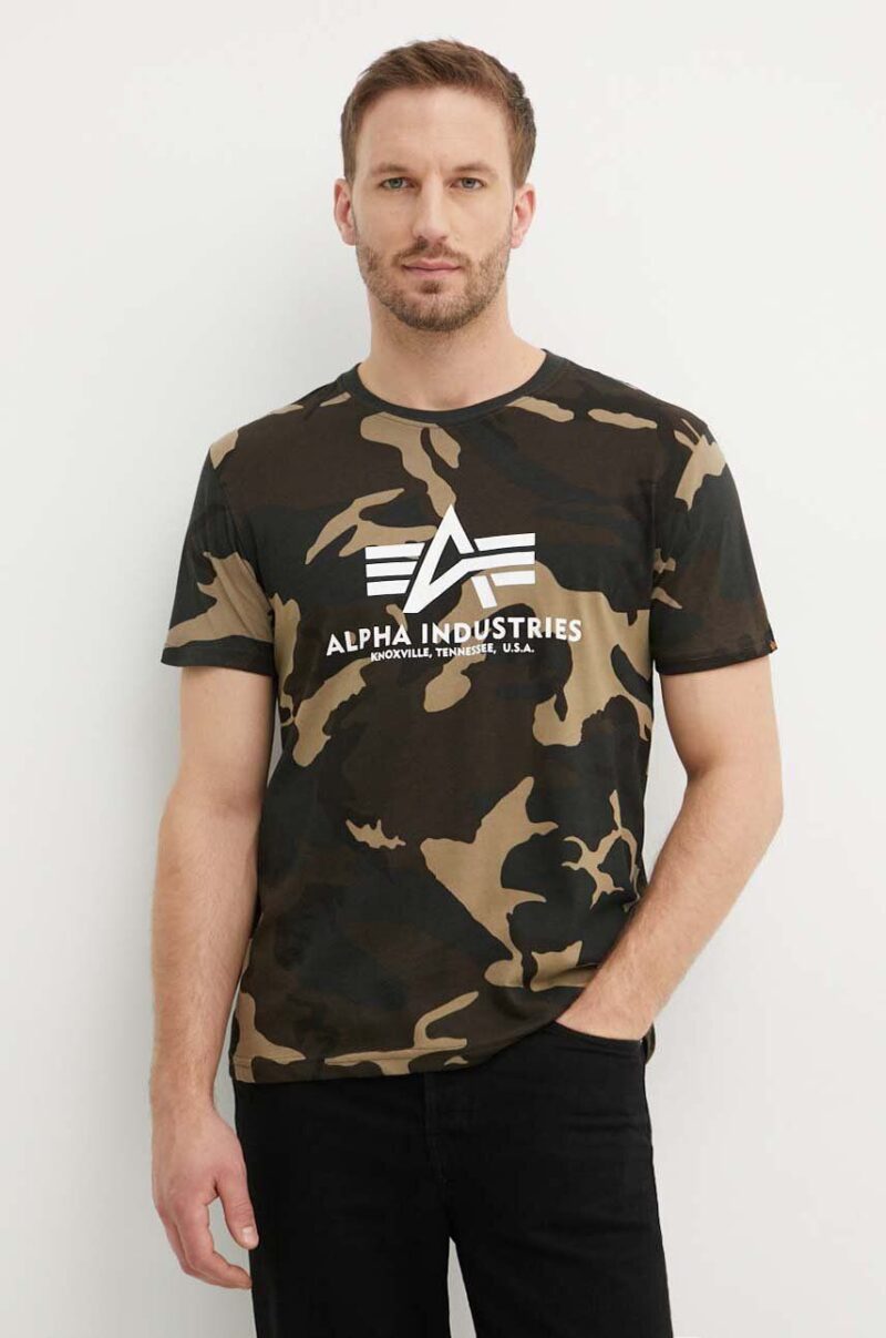 Alpha Industries tricou din bumbac Basic Basic T-Shirt Camo culoarea verde