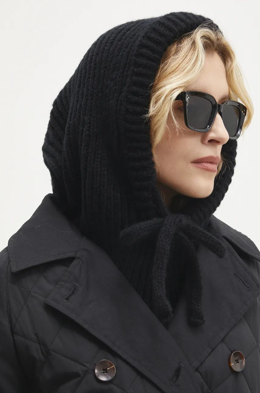 Answear Lab cagula din lana culoarea negru