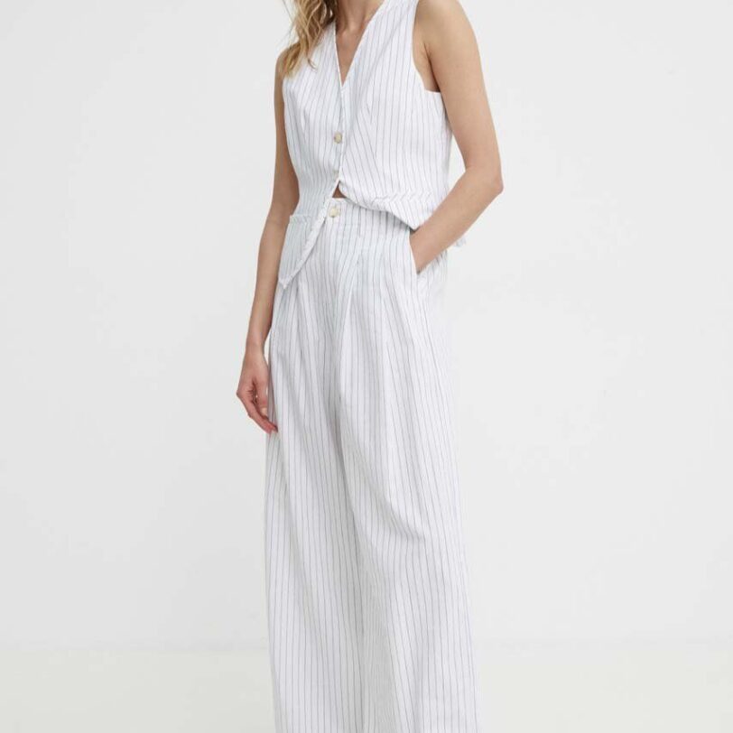 Answear Lab pantaloni de bumbac culoarea alb