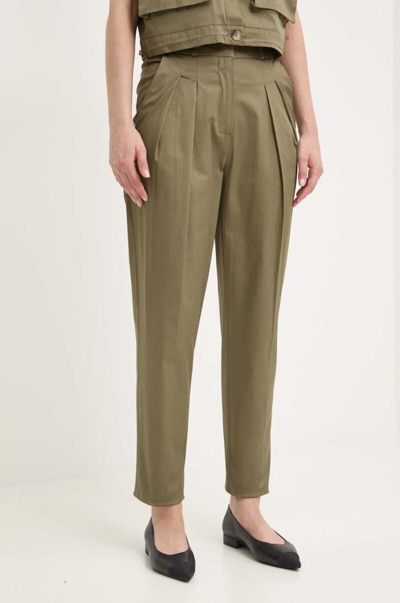 Answear Lab pantaloni de bumbac culoarea verde