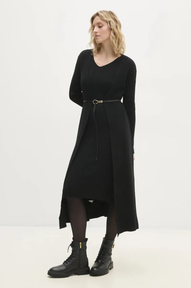 Answear Lab rochie și cardigan culoarea negru