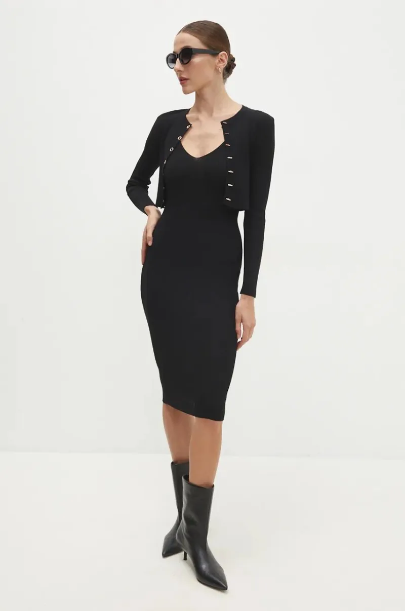 Answear Lab rochie și cardigan culoarea negru