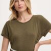 Answear Lab tricou din in culoarea verde