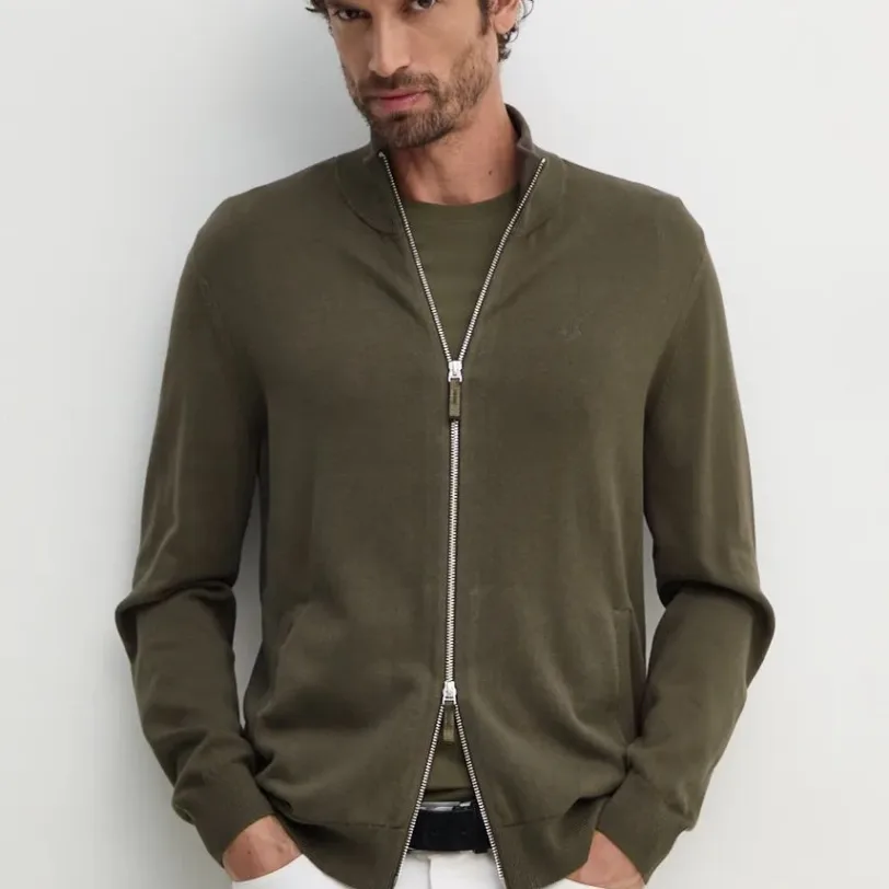 Armani Exchange cardigan din bumbac culoarea maro
