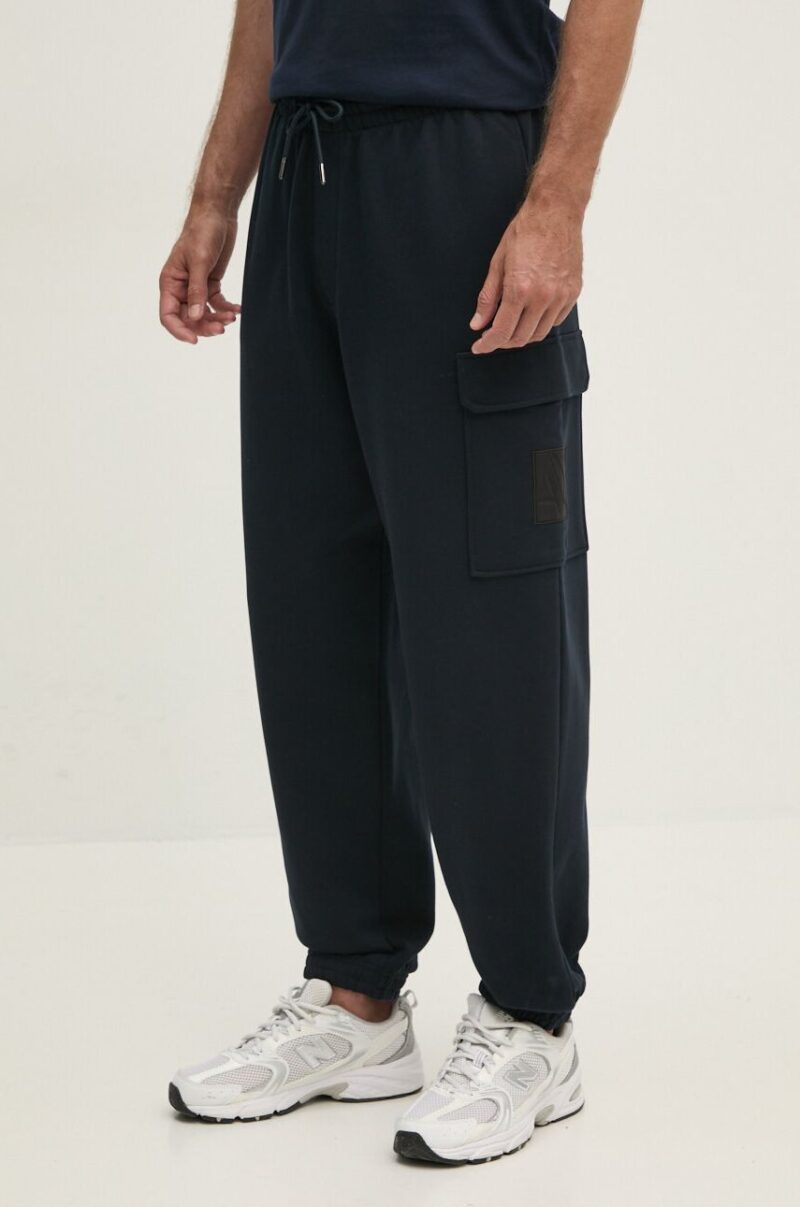 Armani Exchange pantaloni de trening din bumbac culoarea albastru marin