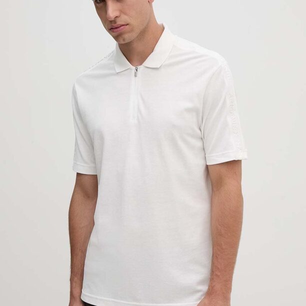 Armani Exchange polo de bumbac culoarea alb