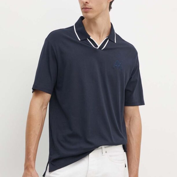 Armani Exchange polo de bumbac culoarea albastru marin