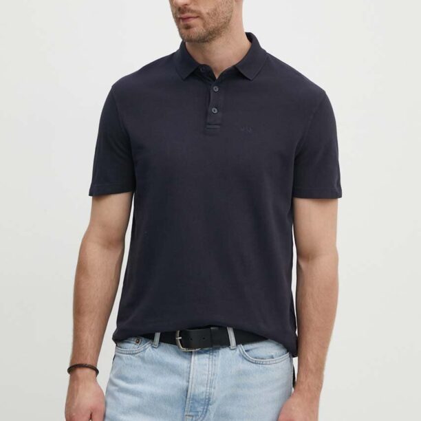 Armani Exchange polo de bumbac culoarea albastru marin