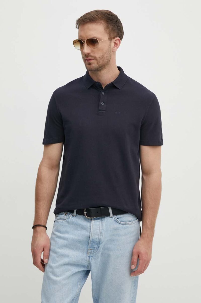 Armani Exchange polo de bumbac culoarea albastru marin