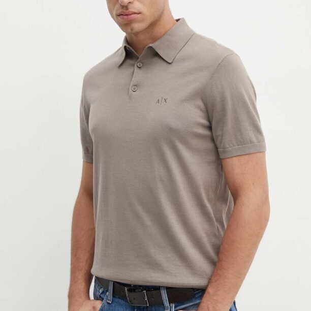 Armani Exchange polo de bumbac culoarea bej