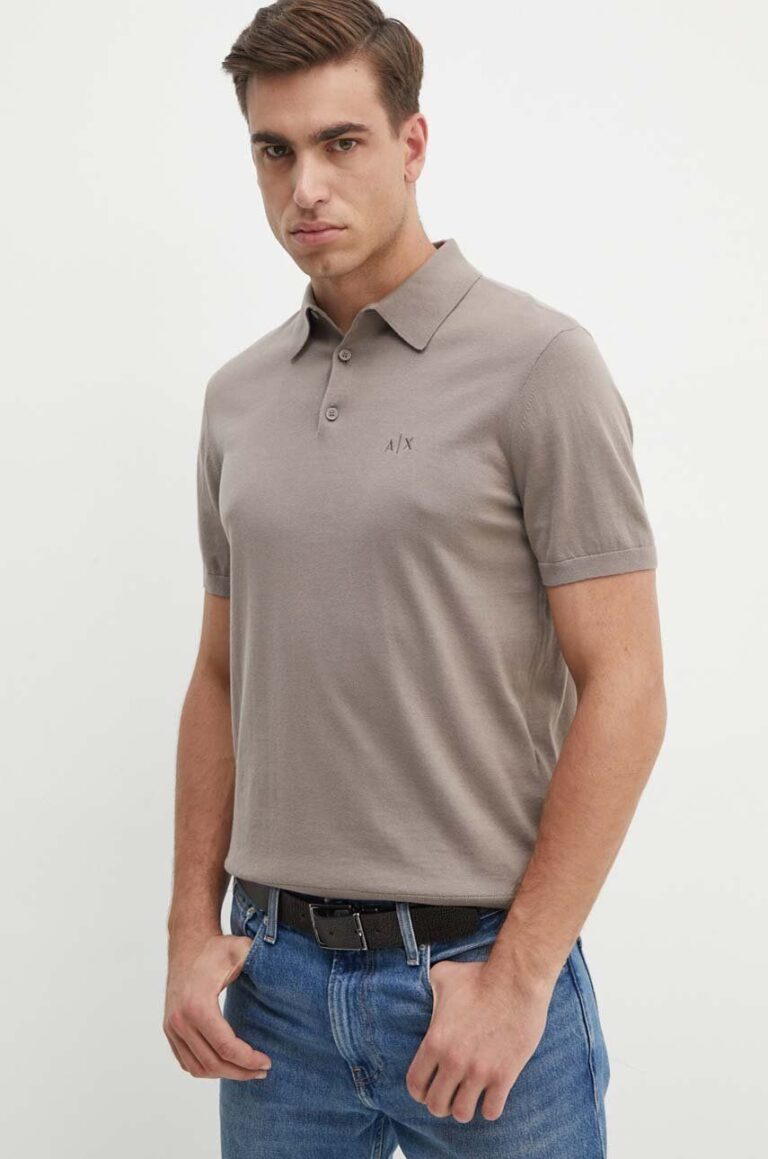 Armani Exchange polo de bumbac culoarea bej