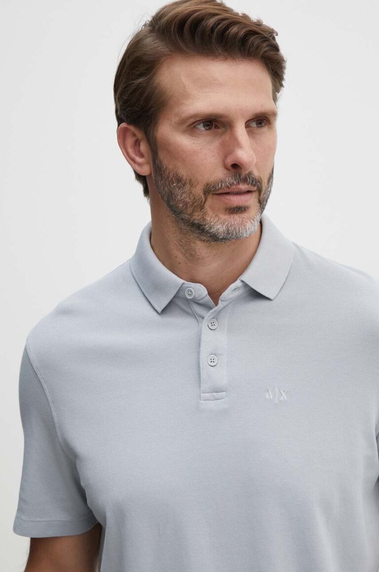 Armani Exchange polo de bumbac culoarea gri