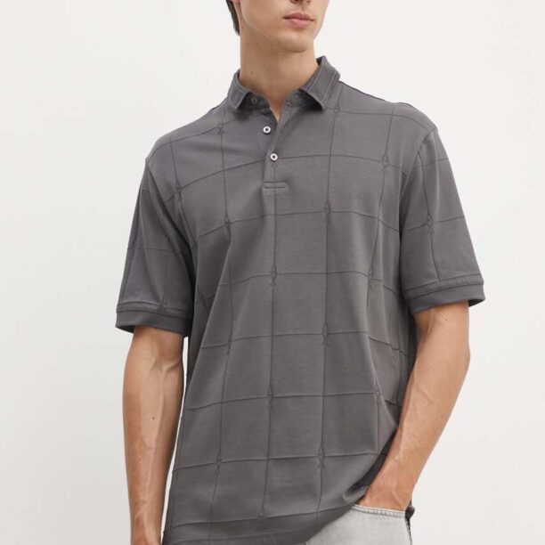 Armani Exchange polo de bumbac culoarea gri