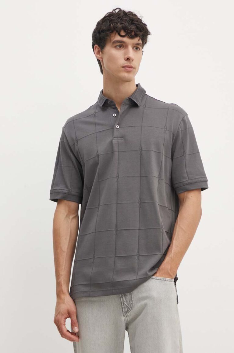 Armani Exchange polo de bumbac culoarea gri