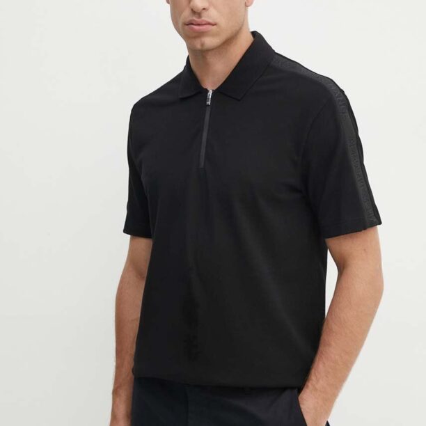 Armani Exchange polo de bumbac culoarea negru