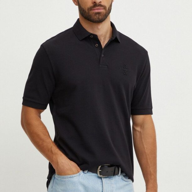 Armani Exchange polo de bumbac culoarea negru