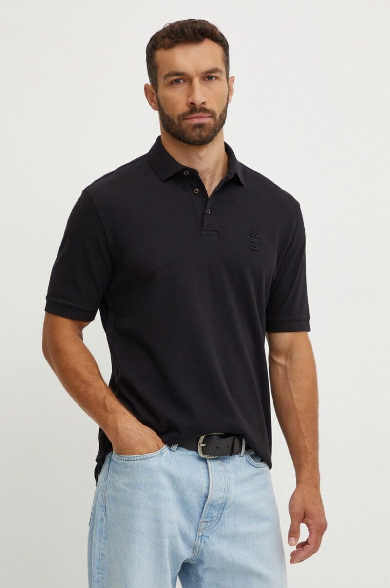 Armani Exchange polo de bumbac culoarea negru