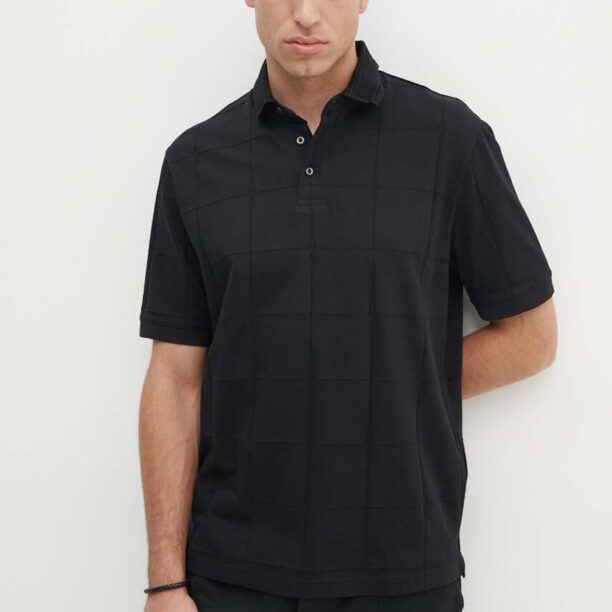 Armani Exchange polo de bumbac culoarea negru