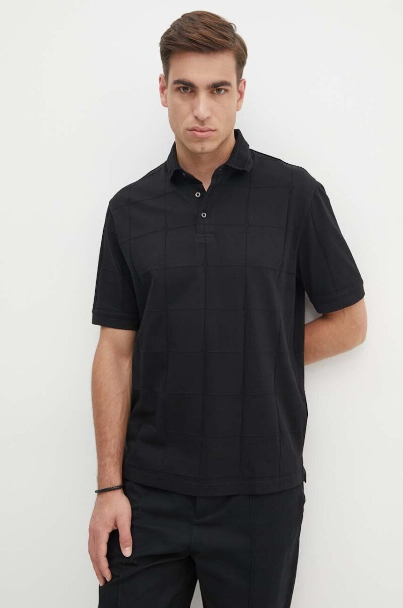 Armani Exchange polo de bumbac culoarea negru