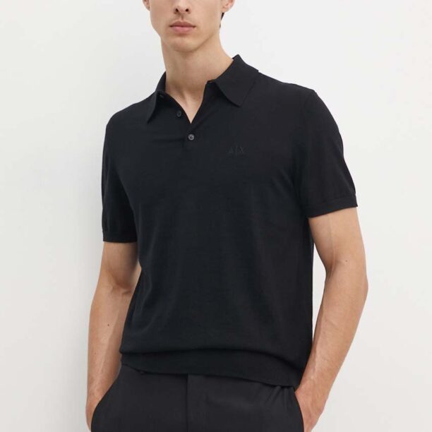 Armani Exchange polo de bumbac culoarea negru