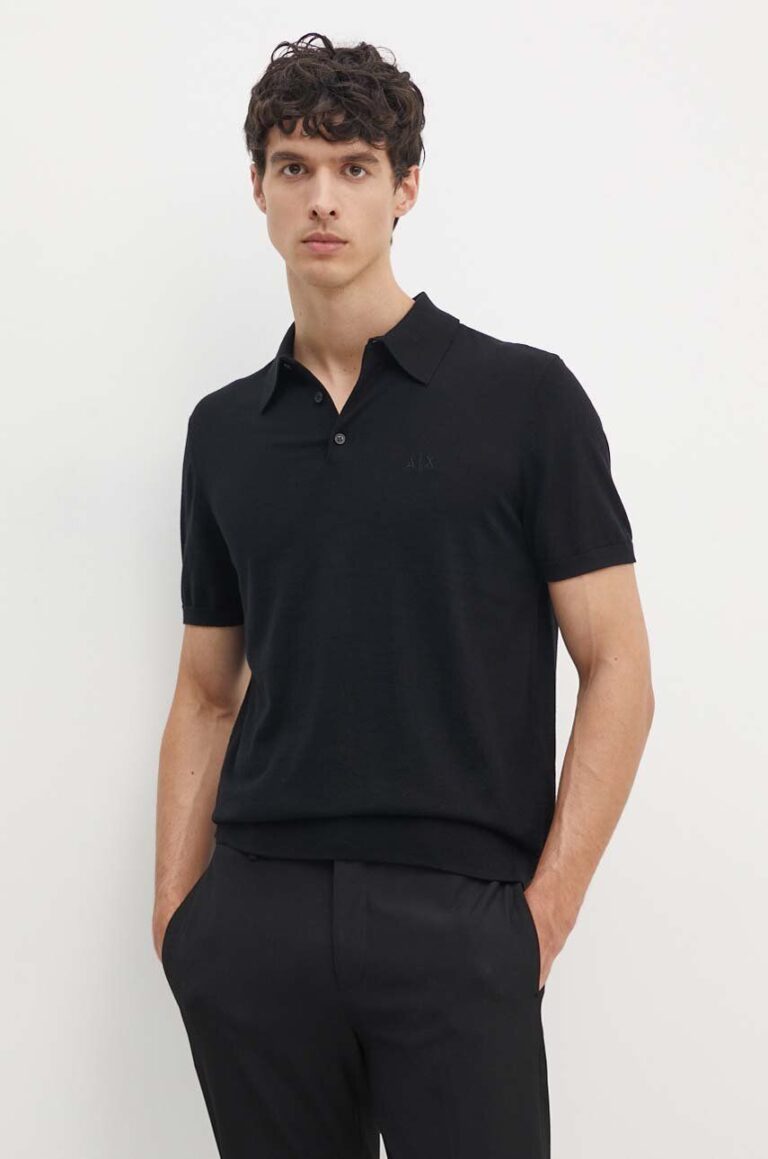 Armani Exchange polo de bumbac culoarea negru