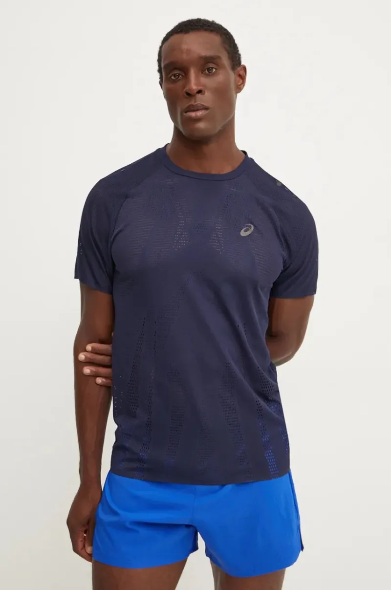 Asics tricou de alergare Metarun culoarea albastru marin