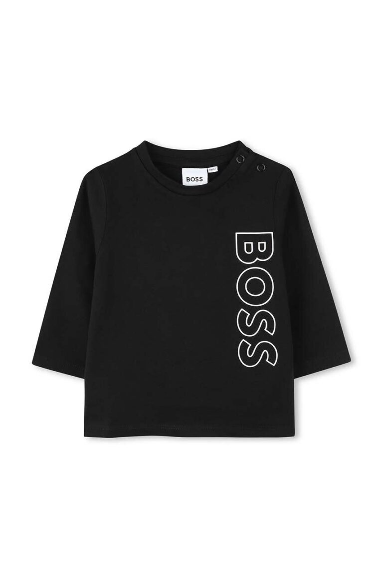 BOSS longsleeve din bumbac pentru bebeluși culoarea negru